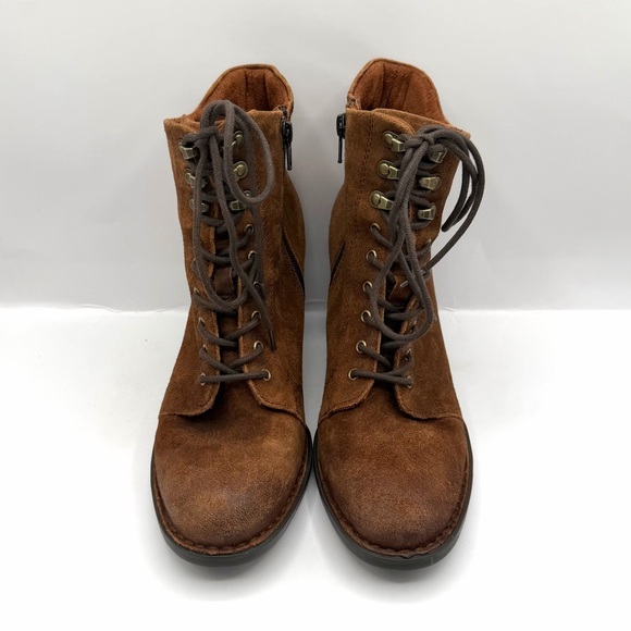 Børn Gosford Brown Suede Lace-Up Ankle Boots Zipper Block Heel Size 9M - Picture 4 of 8